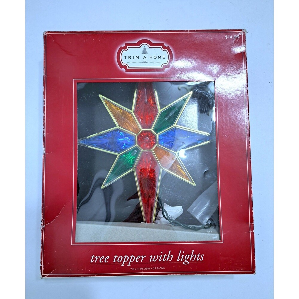 Kmart Trim a Home Tree Star Faux Stained Glass Vintage Christmas Topper Light